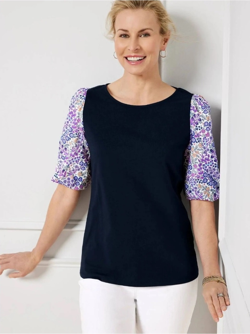 NWT Talbots Ditsy Floral Puff Sleeve Tee